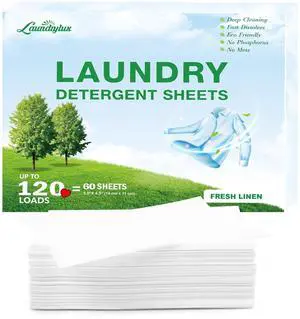 Laundry Detergent Sheet, Eco-Friendly & Hypoallergenic Wash Strips, Natural Ingredients, Ultra-Concentrated, Travel-Ready, No Plastic Jug- Fresh Scent, (120 Loads) 60 Sheets Laundry Detergent Sheet, Eco-Friendly & Hypoallergenic Wash Strips, Natural Ingredients, Ultra-Concentrated, Travel-Ready, No Plastic Jug- Fresh Scent, (120 Loads) 60 Sheets