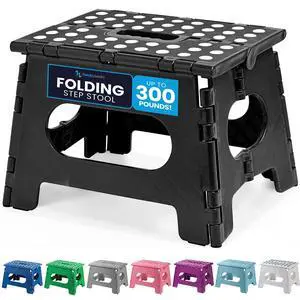 Folding Step Stool - Sturdy Enough Collapsible Stool to Support Adults - Opens Easy with One Flip - Great for Kitchen, Bathroom or Bedroom (Black - 9 Inch) Folding Step Stool - Sturdy Enough Collapsible Stool to Support Adults - Opens Easy with One Flip - Great for Kitchen, Bathroom or Bedroom (Black - 9 Inch)