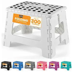 Folding Step Stool with Handle 9 Inch Anti Slip Collapsible Stool Holds Up to 300 lbs Sturdy Plastic Step Stool Foldable for Kitchen, Bathroom and Home Use (1-Pack, White) Folding Step Stool with Handle 9 Inch Anti Slip Collapsible Stool Holds Up to 300 lbs Sturdy Plastic Step Stool Foldable for Kitchen, Bathroom and Home Use (1-Pack, White)