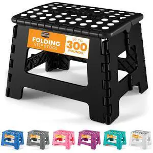 Folding Step Stool with Handle 9 Inch Anti Slip Collapsible Stool Holds Up to 300 lbs Sturdy Plastic Step Stool Foldable for Kitchen, Bathroom and Home Use (1-Pack, Black) Folding Step Stool with Handle 9 Inch Anti Slip Collapsible Stool Holds Up to 300 lbs Sturdy Plastic Step Stool Foldable for Kitchen, Bathroom and Home Use (1-Pack, Black)