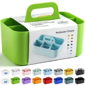 Multiuse Caddy Organizer with Handle, Portable Divided Plastic Tote Bin - Art Craft, Stationary Pen Marker Crayons, Makeup Hair Supplies Storage - Bathroom, Classroom, Dorm, Office, Desk Holder -Green Multiuse Caddy Organizer with Handle, Portable Divided Plastic Tote Bin - Art Craft, Stationary Pen Marker Crayons, Makeup Hair Supplies Storage - Bathroom, Classroom, Dorm, Office, Desk Holder -Green