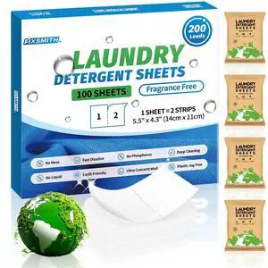 Laundry Detergent Sheets - 200 Loads (100 Sheets) Fragrance Free - Hypoallergenic,Unscented,Eco Friendly Laundry Detergent Strips Concentrated Travel Detergent Sheets.Plastic-Free,Liquidless Laundry Detergent Sheets - 200 Loads (100 Sheets) Fragrance Free - Hypoallergenic,Unscented,Eco Friendly Laundry Detergent Strips Concentrated Travel Detergent Sheets.Plastic-Free,Liquidless