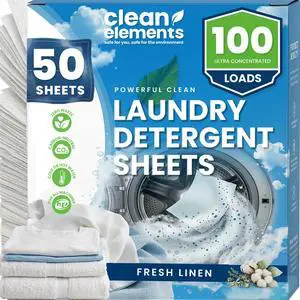Laundry Detergent Sheets (100 Loads, 50 Sheet) Fresh Linen Scent, Eco Earth Friendly Clean Breeze, Non Toxic People Safe, Washing Travel Supplies, Liquidless Pod Home Soap Washer Laundry Detergent Sheets (100 Loads, 50 Sheet) Fresh Linen Scent, Eco Earth Friendly Clean Breeze, Non Toxic People Safe, Washing Travel Supplies, Liquidless Pod Home Soap Washer