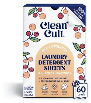 Laundry Detergent Sheets - Resealable Box - 3 Stain Fighting Enzymes - Juniper Sandalwood - 60 Loads - Free of Harsh Chemicals - No Mess - No Plastic Waste Laundry Detergent Sheets - Resealable Box - 3 Stain Fighting Enzymes - Juniper Sandalwood - 60 Loads - Free of Harsh Chemicals - No Mess - No Plastic Waste