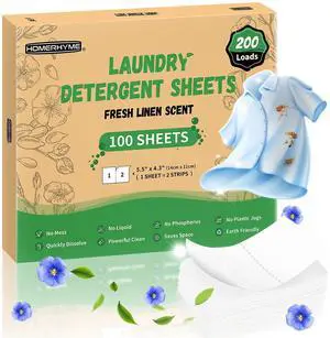 Laundry Detergent Sheets - Fresh Linen Scent, 200 Loads (100 Sheets), Plastic Free Laundry Sheets for Travel, Dorms, Home, Apartments, Eco & Hypoallergenic Laundry Detergent Sheets - Fresh Linen Scent, 200 Loads (100 Sheets), Plastic Free Laundry Sheets for Travel, Dorms, Home, Apartments, Eco & Hypoallergenic