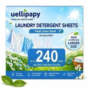 Laundry Detergent Sheets, 240 Loads, 80 Large Sheets, Fresh Linen Scent, No Liquid Washer Detergent Strips, Gentle on Fabrics, Fast Dissolving Cold Water, Plant-Based for Travel Dorm Home Laundry Detergent Sheets, 240 Loads, 80 Large Sheets, Fresh Linen Scent, No Liquid Washer Detergent Strips, Gentle on Fabrics, Fast Dissolving Cold Water, Plant-Based for Travel Dorm Home