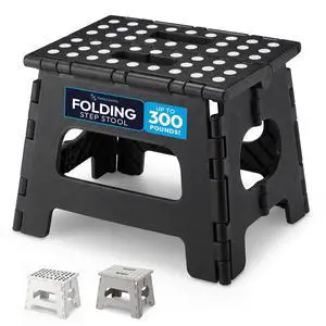 Folding Lightweight Step Stool - Sturdy Enough to Support Adults - Opens Easy with One Flip - Great for Kitchen, Bathroom or Bedroom (Black - 8 Inch) Folding Lightweight Step Stool - Sturdy Enough to Support Adults - Opens Easy with One Flip - Great for Kitchen, Bathroom or Bedroom (Black - 8 Inch)