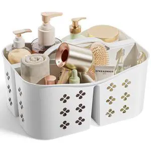 Portable Shower Caddy with Handle, Large Capacity Shower Basket Organizer, Quick-Drain Bathroom Storage Tote, Durable Plastic Shower Organizer for College Dorm, Beach, Gym, Travel Essentials, White Portable Shower Caddy with Handle, Large Capacity Shower Basket Organizer, Quick-Drain Bathroom Storage Tote, Durable Plastic Shower Organizer for College Dorm, Beach, Gym, Travel Essentials, White