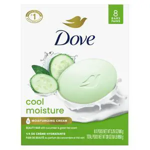 Cool Moisture Beauty Bar Soap 8 Count, Refreshing Cleanser, 3.75 oz I Moisturizing beauty bar with cucumber and green tea scent for refreshed, soft skin Cool Moisture Beauty Bar Soap 8 Count, Refreshing Cleanser, 3.75 oz I Moisturizing beauty bar with cucumber and green tea scent for refreshed, soft skin