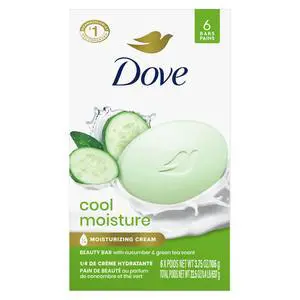 Beauty Bar Soap Cool Moisture Cucumber & Green Tea Scent, 6 Bars for Refreshed Skin, Leaves Skin Refreshed 3.75 oz Beauty Bar Soap Cool Moisture Cucumber & Green Tea Scent, 6 Bars for Refreshed Skin, Leaves Skin Refreshed 3.75 oz