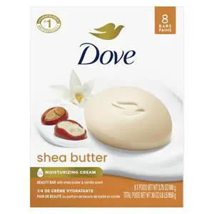 Shea Butter Beauty Bar Soap 8 Count, Nourishing Cleanser, 3.75 oz I Moisturizing beauty bar with ¼ moisturizing cream and shea butter for soft, radiant skin Shea Butter Beauty Bar Soap 8 Count, Nourishing Cleanser, 3.75 oz I Moisturizing beauty bar with ¼ moisturizing cream and shea butter for soft, radiant skin