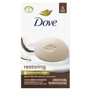 Beauty Bar Soap Restoring Coconut & Cocoa Butter 6 Count for Restored Skin, Nourishes Skin 3.75 oz Beauty Bar Soap Restoring Coconut & Cocoa Butter 6 Count for Restored Skin, Nourishes Skin 3.75 oz