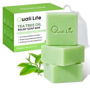 Tea Tree Soap, Tea Tree Soap Bar for Face & Body, Antifungal Soap with Tea Tree Oil, Antibacterial Bar Soap for Fungus, Ringworm, Acne, Pack of 3 Tea Tree Soap, Tea Tree Soap Bar for Face & Body, Antifungal Soap with Tea Tree Oil, Antibacterial Bar Soap for Fungus, Ringworm, Acne, Pack of 3