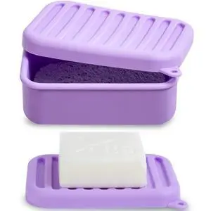 Portable Leakproof Travel Soap Case, Silicone Travel Soap Case, Compact Soap Holder with Drainage Layer, Travel Soap Holder for Camping, Gym, Outdoor (Light-Purple) Portable Leakproof Travel Soap Case, Silicone Travel Soap Case, Compact Soap Holder with Drainage Layer, Travel Soap Holder for Camping, Gym, Outdoor (Light-Purple)