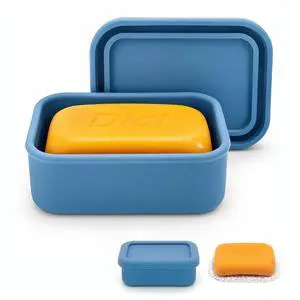 Leak Proof Silicone Travel Soap Case with Drain Pad, Shatterproof Compact Bar Soap Container with Lid, Shatterproof Portable Soap Holder for Bar Soap, Travel Gym Camping(Dark Blue) Leak Proof Silicone Travel Soap Case with Drain Pad, Shatterproof Compact Bar Soap Container with Lid, Shatterproof Portable Soap Holder for Bar Soap, Travel Gym Camping(Dark Blue)