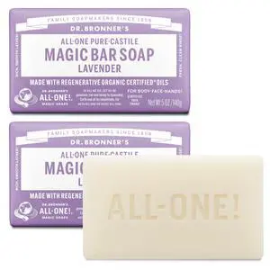 Pure-Castile Magic Bar Soap - Made with Regenerative Organic Certified Oils - For Face, Body, Hair- Gentle on Sensitive Skin - Vegan Soap Bars for Men & Women - Lavender, 2 Pack, 5oz Pure-Castile Magic Bar Soap - Made with Regenerative Organic Certified Oils - For Face, Body, Hair- Gentle on Sensitive Skin - Vegan Soap Bars for Men & Women - Lavender, 2 Pack, 5oz