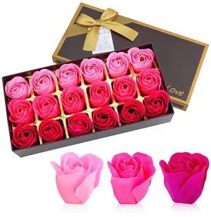 Floral Scented Bath Soap Rose Flower Petals, Plant Essential Oil Rose Soap Set Shaped Petals Gifts Ideas for Her Women Teens Girls Mom Birthdays, 18 PCS Pink Floral Scented Bath Soap Rose Flower Petals, Plant Essential Oil Rose Soap Set Shaped Petals Gifts Ideas for Her Women Teens Girls Mom Birthdays, 18 PCS Pink