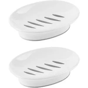 2-Pack Soap Dish with Drain Plastic Sponge Holder Easy Cleaning Soap Saver Tray Caddy Keep Dry Stop Mushy for Shower Bathroom Kitchen(White) 2-Pack Soap Dish with Drain Plastic Sponge Holder Easy Cleaning Soap Saver Tray Caddy Keep Dry Stop Mushy for Shower Bathroom Kitchen(White)