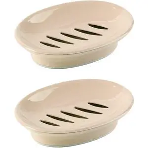 2-Pack Soap Dish with Drain Plastic Sponge Holder Easy Cleaning Soap Saver Tray Caddy Keep Dry Stop Mushy for Shower Bathroom Kitchen(Khaki) 2-Pack Soap Dish with Drain Plastic Sponge Holder Easy Cleaning Soap Saver Tray Caddy Keep Dry Stop Mushy for Shower Bathroom Kitchen(Khaki)