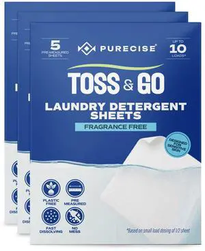Toss & Go Fragrance Free Laundry Detergent Sheets | Travel Essentials 3-Pack, 30 Loads | Unscented | Sensitive Skin & Baby Safe | Plastic-Free, Fast-Dissolving | HE Compatible Toss & Go Fragrance Free Laundry Detergent Sheets | Travel Essentials 3-Pack, 30 Loads | Unscented | Sensitive Skin & Baby Safe | Plastic-Free, Fast-Dissolving | HE Compatible