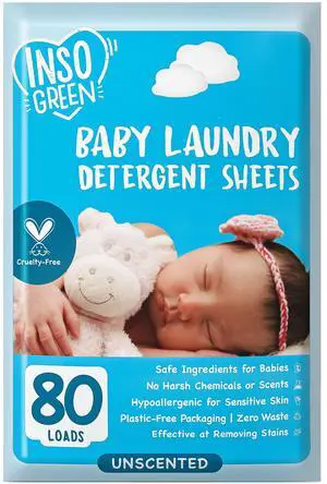 Baby Laundry Detergent Sheets for Infant, Toddler and Newborns, 80 Loads, Unscented Gentle for Sensitive Skin - Washing Detergent for Baby Clothes Baby Laundry Detergent Sheets for Infant, Toddler and Newborns, 80 Loads, Unscented Gentle for Sensitive Skin - Washing Detergent for Baby Clothes