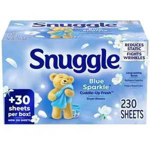 Fabric Softener Dryer Sheets, Long-Lasting Fresh & Clean Scent, Softens Fabric, Reduces Static, Fights Wrinkles, Helps Repel Lint & Pet Hair, HE Safe, Blue Sparkle Cuddle-Up Fresh, 230 Ct Fabric Softener Dryer Sheets, Long-Lasting Fresh & Clean Scent, Softens Fabric, Reduces Static, Fights Wrinkles, Helps Repel Lint & Pet Hair, HE Safe, Blue Sparkle Cuddle-Up Fresh, 230 Ct