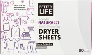 Natural Dryer Sheets, Unscented, 80 Count Natural Dryer Sheets, Unscented, 80 Count