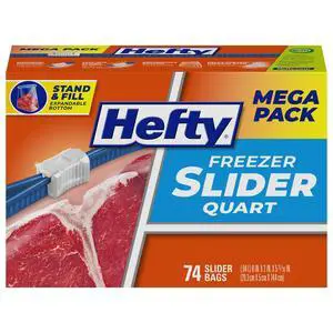 Slider Quart Freezer Bags, 74 Count, Quart Slider Bags for Freezer, Holds Individual Leftovers, Sliced Fruits and Veggies, and More, Writable Label, Secure Zip and Click Closure Slider Quart Freezer Bags, 74 Count, Quart Slider Bags for Freezer, Holds Individual Leftovers, Sliced Fruits and Veggies, and More, Writable Label, Secure Zip and Click Closure
