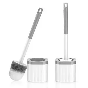 Toilet Brush, 2 Pack Compact Toilet Bowl Brush and Holder Set with Nylon Bristles Toilet Cleaner Brush Hidden Toilet Scrubber Brush for Bathroom Cleaning, Grey & White Toilet Brush, 2 Pack Compact Toilet Bowl Brush and Holder Set with Nylon Bristles Toilet Cleaner Brush Hidden Toilet Scrubber Brush for Bathroom Cleaning, Grey & White
