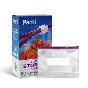 Thick Leakproof Reusable Slider Zipper Food Storage Bags for Pantry and Freezer with Expandable Base and Write-On Label (Quart 50 Clear) Thick Leakproof Reusable Slider Zipper Food Storage Bags for Pantry and Freezer with Expandable Base and Write-On Label (Quart 50 Clear)