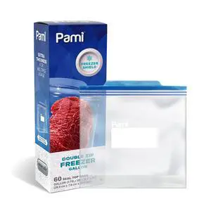 60 Ct Reusable Leakproof Gallon Slider Freezer Bags with Expandable Bottom, Double Zipper Closure, Write on Label 60 Ct Reusable Leakproof Gallon Slider Freezer Bags with Expandable Bottom, Double Zipper Closure, Write on Label