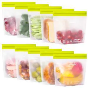 10 Pack Stand-Up Reusable Quart Freezer Bags Dishwasher Safe, Extra Thick Leakproof 1 Quart Food Storage Bags, BPA Free Bags for Meal Prep, Sandwich, Snack, Fridge Organization 10 Pack Stand-Up Reusable Quart Freezer Bags Dishwasher Safe, Extra Thick Leakproof 1 Quart Food Storage Bags, BPA Free Bags for Meal Prep, Sandwich, Snack, Fridge Organization