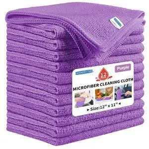 Microfiber Cleaning Cloth, 12 Pack Purple Cleaning Rags,12" X 11" Lint Free Dish Towels Wash Cloths, Reusable Microfiber Towels for Home and Kitchen Bathroom Apartment Cleaning Supplies Microfiber Cleaning Cloth, 12 Pack Purple Cleaning Rags,12" X 11" Lint Free Dish Towels Wash Cloths, Reusable Microfiber Towels for Home and Kitchen Bathroom Apartment Cleaning Supplies