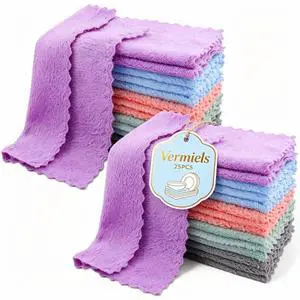 25 Pack Kitchen Dishcloths, Super Absorbent Coral Fleece Cleaning Cloths, Dish Cloths, Multipurpose Reusable Washcloths, Fast Drying Dish Rags for Clean Table, Glass 7 x 9 Inch (Multicolor) 25 Pack Kitchen Dishcloths, Super Absorbent Coral Fleece Cleaning Cloths, Dish Cloths, Multipurpose Reusable Washcloths, Fast Drying Dish Rags for Clean Table, Glass 7 x 9 Inch (Multicolor)