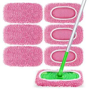 6 Pack Reusable Mop Pads Compatible with Swiffer Sweeper, Chenille Mop Refill Pads, Dry & Wet Mopping Cloths for Floor Cleaning -Pink 6 Pack Reusable Mop Pads Compatible with Swiffer Sweeper, Chenille Mop Refill Pads, Dry & Wet Mopping Cloths for Floor Cleaning -Pink