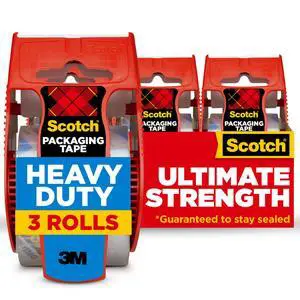 Heavy Duty Shipping Packing Tape, Clear, Shipping and Packaging Supplies, 1.88 in. x 22.2 yd., 3 Tape Rolls with Dispensers Heavy Duty Shipping Packing Tape, Clear, Shipping and Packaging Supplies, 1.88 in. x 22.2 yd., 3 Tape Rolls with Dispensers