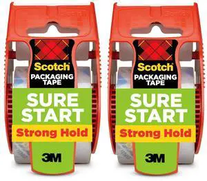Sure Start Packing Tape, Clear, Quiet Unwind and Easy Start, Moving Supplies, 1.88 inch x 22.2 Yard, 2 Tape Rolls with Dispensers Sure Start Packing Tape, Clear, Quiet Unwind and Easy Start, Moving Supplies, 1.88 inch x 22.2 Yard, 2 Tape Rolls with Dispensers