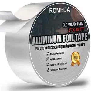 Aluminum Foil Tape, 2 inch x 65 Feet Foil Tape (3.9 mil), Silver Insulation Adhesive Metal Tape, High Temperature Heavy Duty HVAC Tapes for Ductwork, Dryer Vent, HVAC Aluminum Foil Tape, 2 inch x 65 Feet Foil Tape (3.9 mil), Silver Insulation Adhesive Metal Tape, High Temperature Heavy Duty HVAC Tapes for Ductwork, Dryer Vent, HVAC
