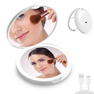 Led Travel Makeup Mirror 1x/2x Magnifying Compact Mirror with Light USB Rechargeable Small Pocket Mirror Dimmable Portable Makeup Mirror for Handbags Purses Pockets Gifts for Girls White Led Travel Makeup Mirror 1x/2x Magnifying Compact Mirror with Light USB Rechargeable Small Pocket Mirror Dimmable Portable Makeup Mirror for Handbags Purses Pockets Gifts for Girls White