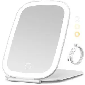 Travel Mirror with LED Light, Rechargeable Portable Lighted Makeup Mirror, 3 Lighting Modes Dimmable Touch Control, Foldable Compact Vanity Mirror for Travel Tabletop, 7x5 Inch Travel Mirror with LED Light, Rechargeable Portable Lighted Makeup Mirror, 3 Lighting Modes Dimmable Touch Control, Foldable Compact Vanity Mirror for Travel Tabletop, 7x5 Inch
