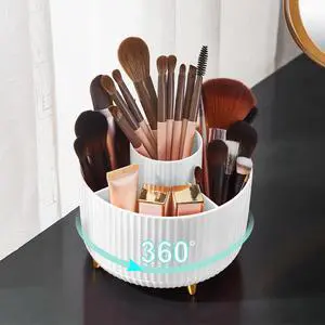 Makeup Brush Holder Organizer,360° Rotating Makeup Brush Organizer,5 Slot Make up Brushes Cup for Cosmetics, Nail Polish, Art Supply, Bathroom Vanity Desktop Organizer - White Makeup Brush Holder Organizer,360° Rotating Makeup Brush Organizer,5 Slot Make up Brushes Cup for Cosmetics, Nail Polish, Art Supply, Bathroom Vanity Desktop Organizer - White