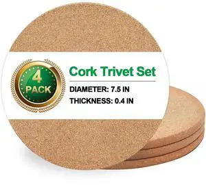 Cork Trivet, 4 Pack High Density Thick Cork Coasters Set for Hot Dishes, 7.5 Inch Heat Resistant Multifunctional, Hot Pads for Kitchen, Table, Countertops Cork Trivet, 4 Pack High Density Thick Cork Coasters Set for Hot Dishes, 7.5 Inch Heat Resistant Multifunctional, Hot Pads for Kitchen, Table, Countertops