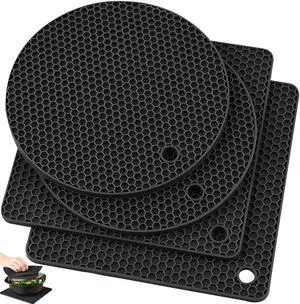 Silicone Trivet Pot Mat, Silicone Pot Holders for Hot Pan and Pot Pads. Heat Resistant Counter Mats for Tables Placemats,Countertops, Spoon Rest and Large Coasters,4 Pack Black(2 Squared + 2 Round) Silicone Trivet Pot Mat, Silicone Pot Holders for Hot Pan and Pot Pads. Heat Resistant Counter Mats for Tables Placemats,Countertops, Spoon Rest and Large Coasters,4 Pack Black(2 Squared + 2 Round)