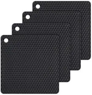 Silicone Trivets Mats for Hot Dishes - Hot Pads for Kitchen Countertop Non Slip Coasters Heat Resistant Mats 4 Pack (Black) Silicone Trivets Mats for Hot Dishes - Hot Pads for Kitchen Countertop Non Slip Coasters Heat Resistant Mats 4 Pack (Black)