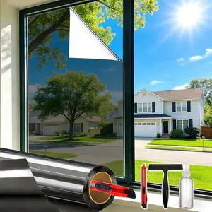 One Way Daytime Window Privacy Film See Out Not in, Window Tint for Home, Reflective Mirror Glass Windows Coverings Sun Heat UV Blocking, Black-Silver, 17.5" X 78.7" One Way Daytime Window Privacy Film See Out Not in, Window Tint for Home, Reflective Mirror Glass Windows Coverings Sun Heat UV Blocking, Black-Silver, 17.5" X 78.7"