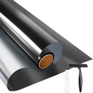 One Way Daytime Privacy Static Cling Sun Blocking Anti UV Reflective Window Tint for Home and Office, Black-Silver, 17.5 Inch X 6.5 Feet One Way Daytime Privacy Static Cling Sun Blocking Anti UV Reflective Window Tint for Home and Office, Black-Silver, 17.5 Inch X 6.5 Feet