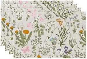 Boho Placemats Set of 4, 12x18 Inch Linen Fabric Floral Place Mats for Kitchen Dinning, Farmhouse Rustic Cloth Table Mats, Washable Placemat Botanical Party Table Décor, Wildflowers Herbs Boho Placemats Set of 4, 12x18 Inch Linen Fabric Floral Place Mats for Kitchen Dinning, Farmhouse Rustic Cloth Table Mats, Washable Placemat Botanical Party Table Décor, Wildflowers Herbs