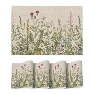 Wildflower Vinyl Placemats Set of 4, Washable Non-Slip Plastic PVC Table Mats for Spring Party Kitchen Dining Decor, 12x18 Inch Wildflower Vinyl Placemats Set of 4, Washable Non-Slip Plastic PVC Table Mats for Spring Party Kitchen Dining Decor, 12x18 Inch