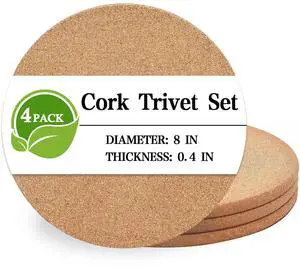 Cork Trivet, 4 Pack High Density Thick Cork Coasters Set for Hot Dishes, 8 Inch Heat Resistant Multifunctional Corks Trivets for Hot Dishes, Hot Pads for Kitchen, Table, Countertops Cork Trivet, 4 Pack High Density Thick Cork Coasters Set for Hot Dishes, 8 Inch Heat Resistant Multifunctional Corks Trivets for Hot Dishes, Hot Pads for Kitchen, Table, Countertops