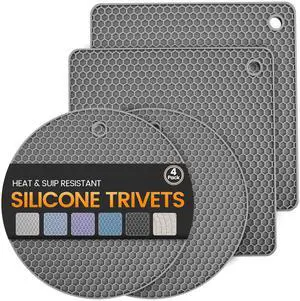 Silicone Trivet Mats 4 Heat Resistant Pot Holders Multipurpose Non-Slip Hot Pads for Kitchen Potholders, Drying mat, Jar Opener, Spoon Holder, Coaster.(Dark Grey) Silicone Trivet Mats 4 Heat Resistant Pot Holders Multipurpose Non-Slip Hot Pads for Kitchen Potholders, Drying mat, Jar Opener, Spoon Holder, Coaster.(Dark Grey)
